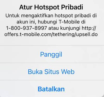 untuk mengaktifkan hotspot pribadi di akun ini, hubungi T-MOBILE